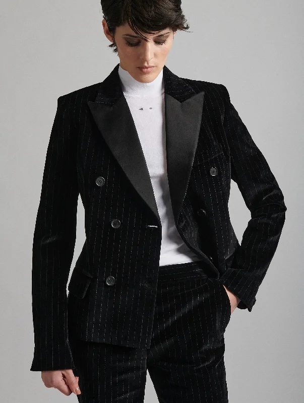 Black striped velvet tuxedo jacket