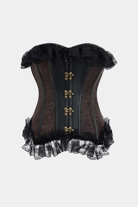 Lace Jacquard Metallic Button Strappy Corset Tube Top