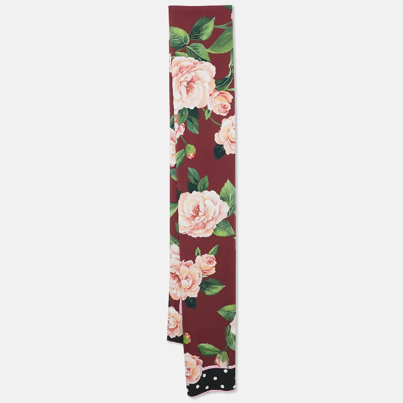 Dolce & Gabbana Exclusive Burgundy Rose Print Silk Scarf