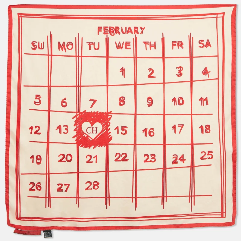 Ch Carolina Herrera Cream/red Valentine's Day Calendar Print Scarf