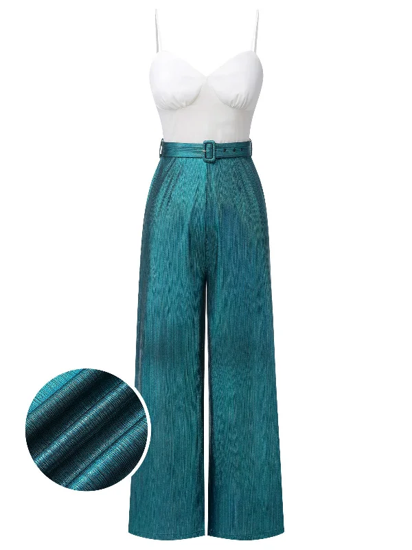 Blue 1930s Laser Flashing Spaghetti Strap Jumpsuit