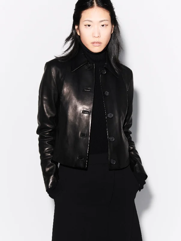 Short plongé leather jacket