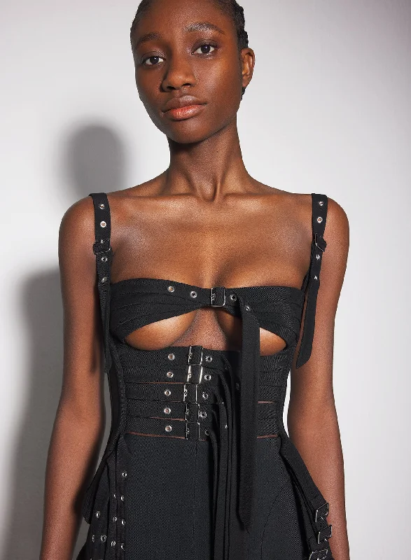 black buckled corset top