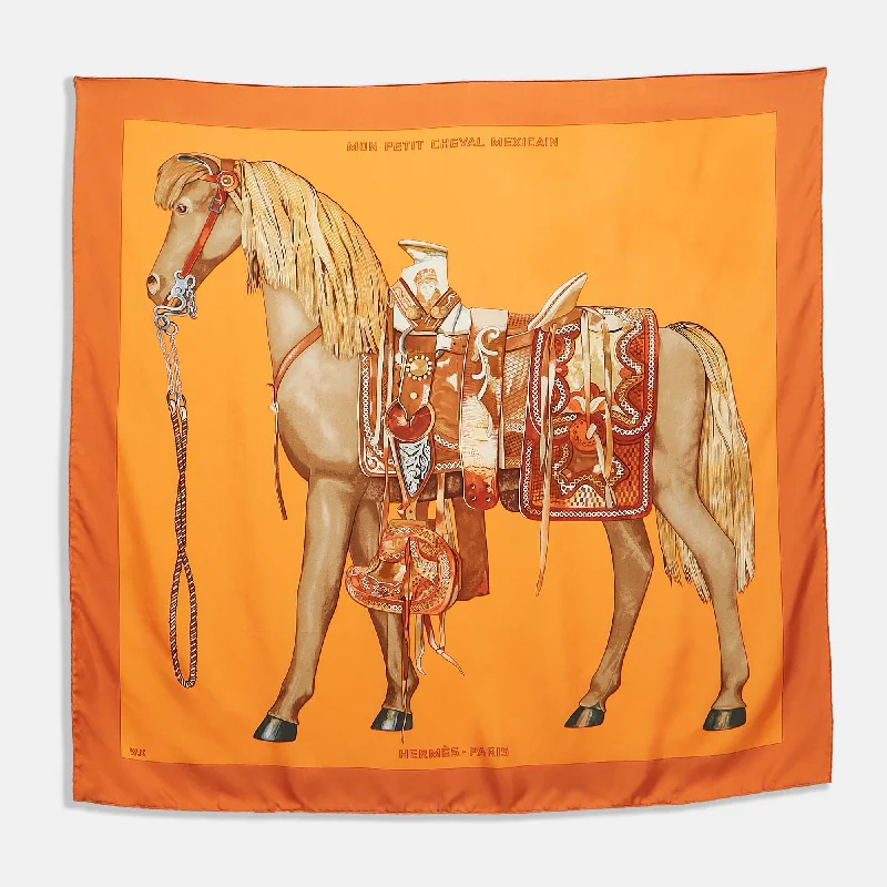 Hermès Orange Mon Petit Cheval Mexican Silk Scarf