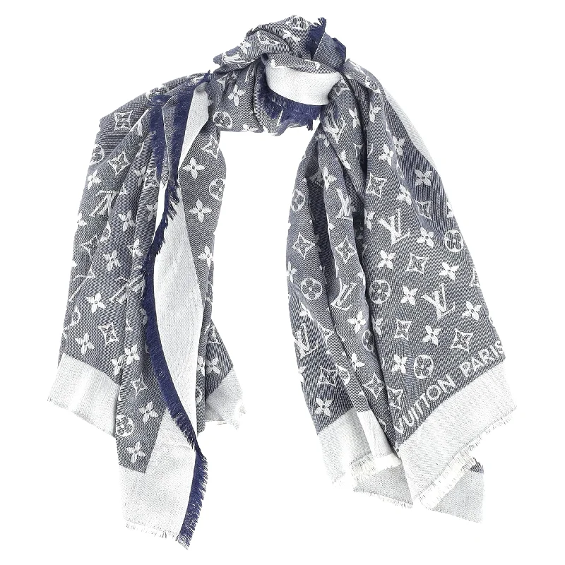 Louis Vuitton Monogram Denim Shawl Scarf in Blue Silk/Wool Blend