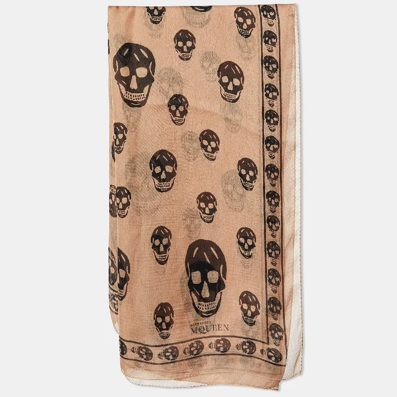 Alexander Mcqueen Pale Pink Skull Print Silk Scarf