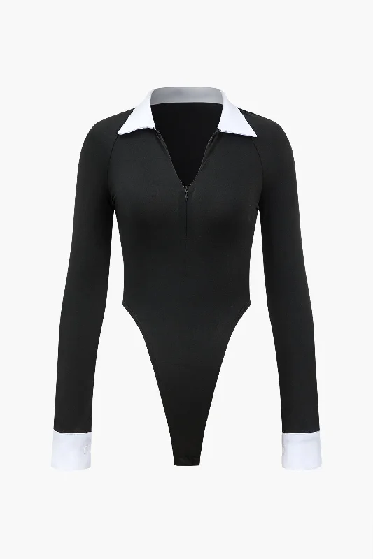 Contrast V-neck Long Sleeve Bodysuit