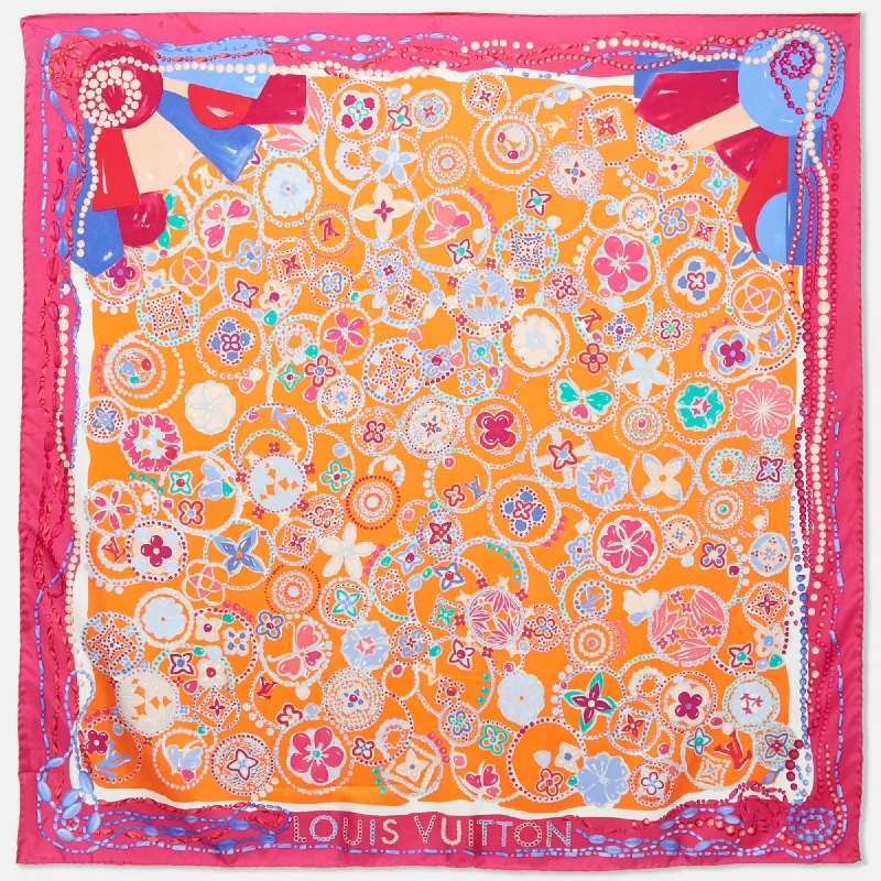 Louis Vuitton Orange/pink Printed Silk Square Scarf