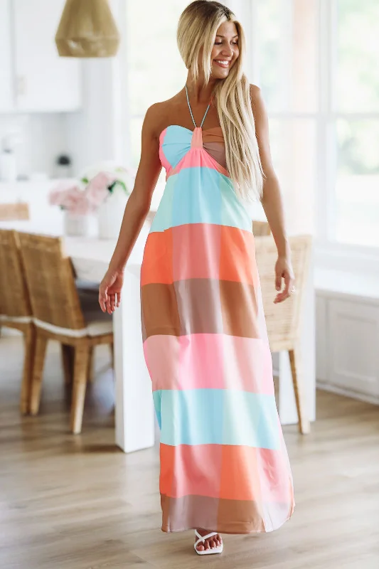 Don't Be a Square Max Dress - Pink, Peach, Blue and Mint