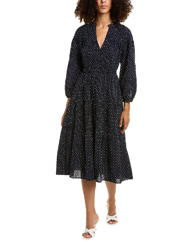 Madewell Dobby V-Neck Tiered Midi Dress