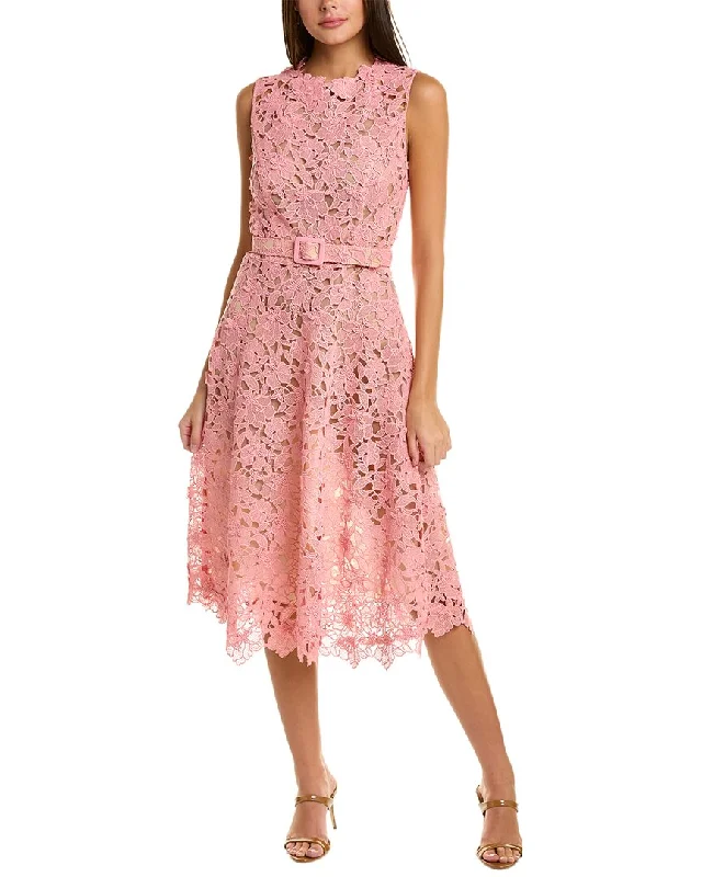 Oscar de la Renta Floral Lace Midi Dress