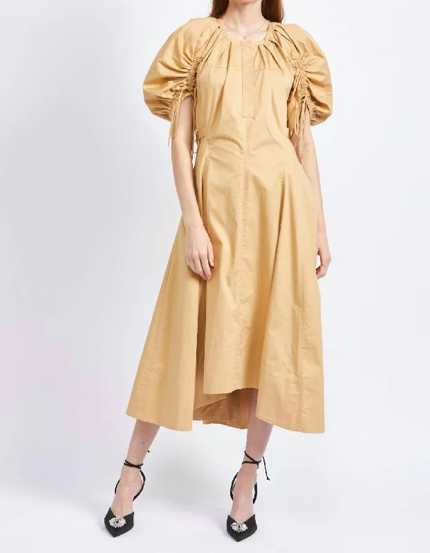 Rowan Cotton Poplin Midi Dress In Beige