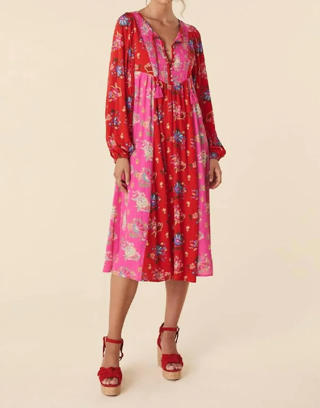 Solstice Boho Midi Dress In Salsa Rose