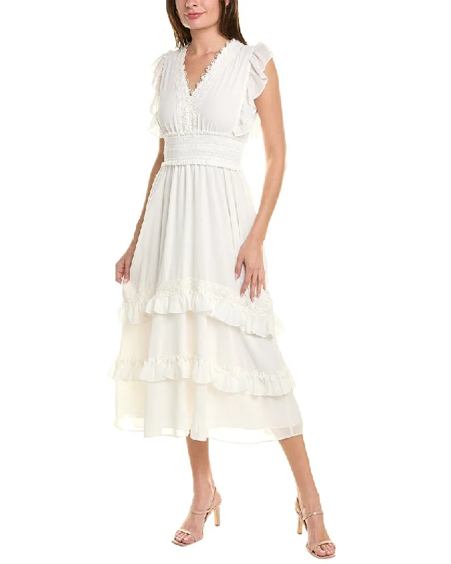 Tahari ASL Smocked Waist Midi Dress