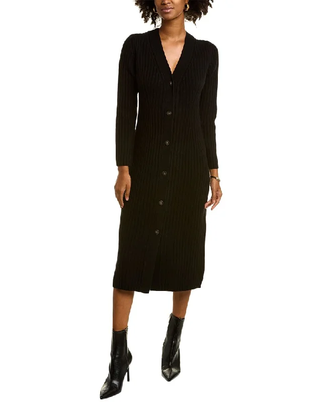 Vince Ribbed Button Wool & Cashmere-Blend Midi Dress