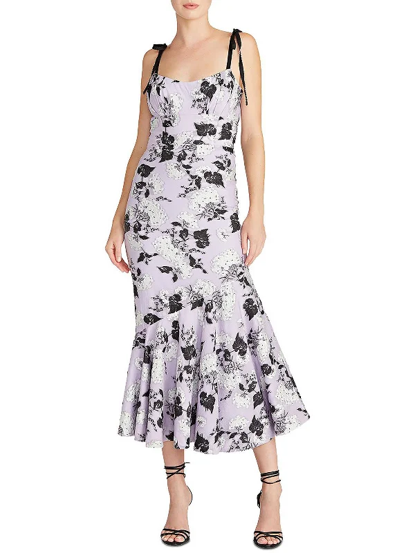 Womens Asymmetric Flounce Midi Dress