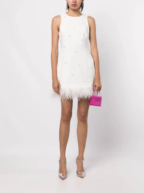 Aries Embellished Feather-Hem Mini Dress In White