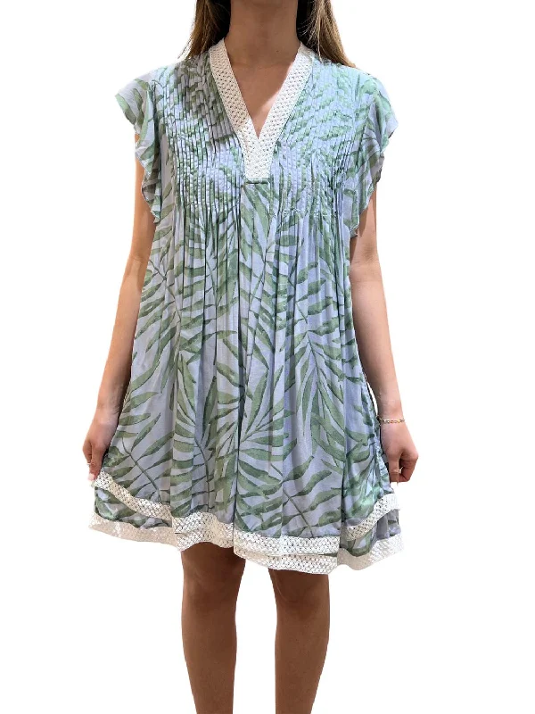 Eden Mini Dress In Palm Blue And Green