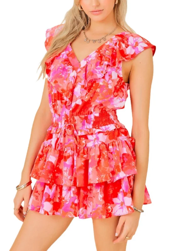 Emery Floral Print Mini Romper Dress In Pink