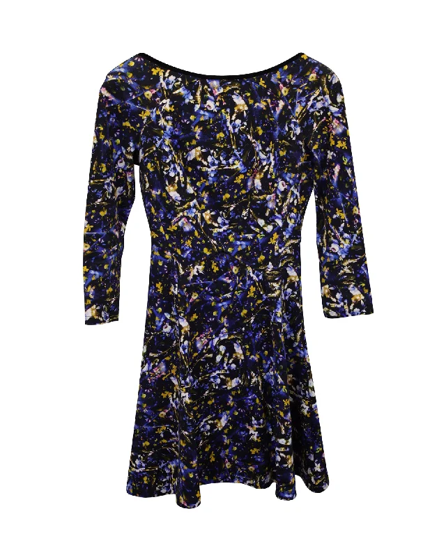 Erdem Vivi Floral Printed Scoop Back Mini Dress in Multicolor Cotton