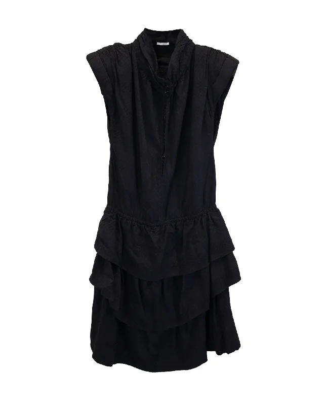 Iro Calcie Day Tiered Mini Dress in Black Rayon