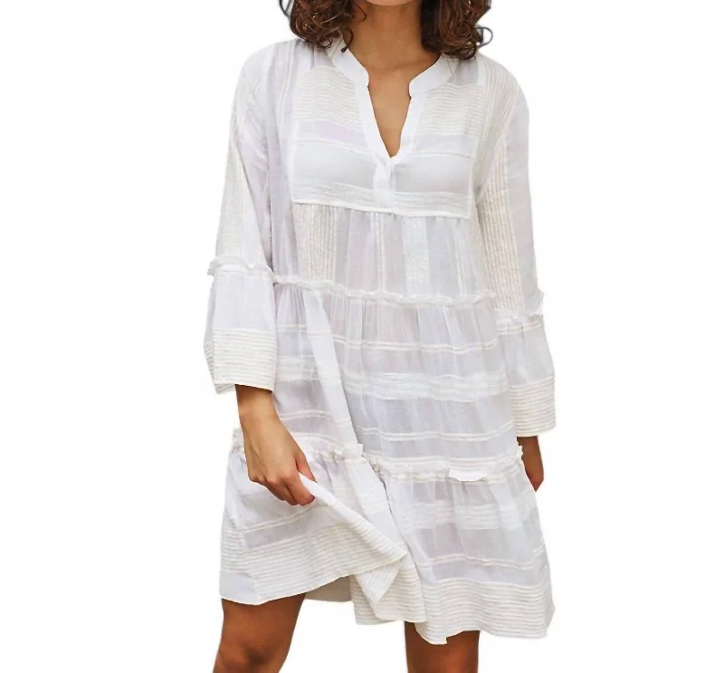 Layered Ruffle Mini Dress In Off White