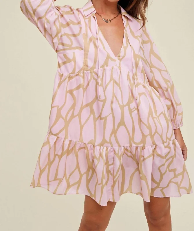 Lined Mini Dress In Pink/gold