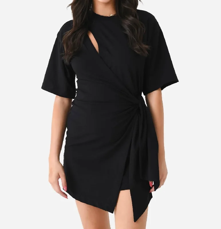 Livia Wrap Tie Mini Dress In Black