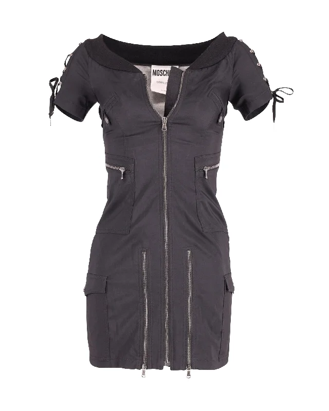 Moschino Zip Up Mini Dress in Black Viscose