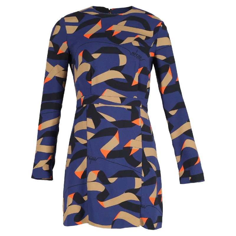 MSGM Printed Mini Dress in Blue Polyester