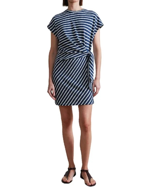 Nina Cinched Mini Dress In Navy & Cream Stripe