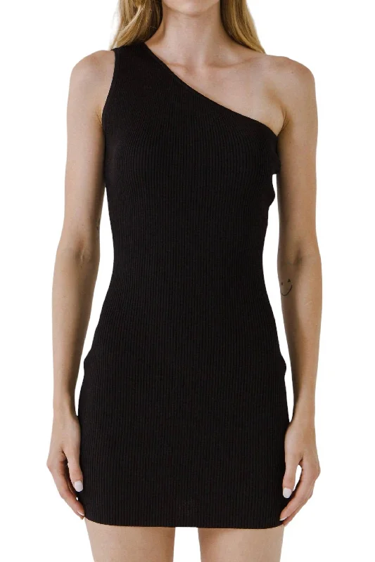 One Shoulder Mini Dress In Black