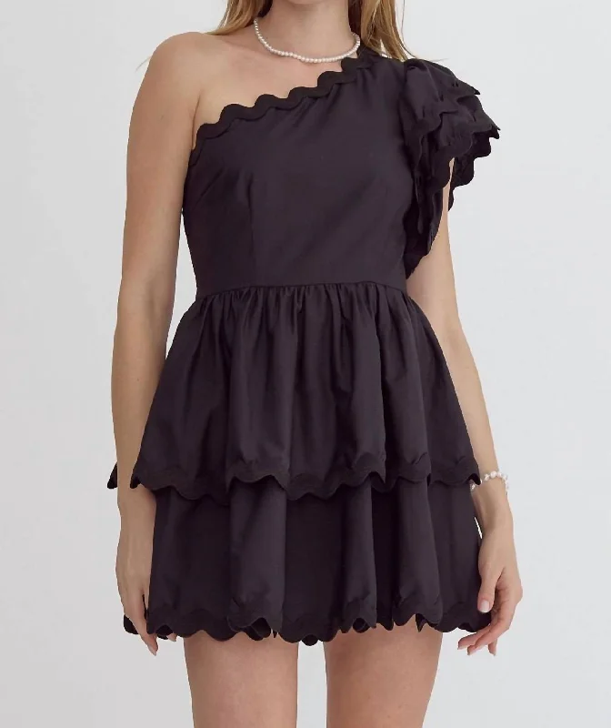 One-Shouldered Mini Dress In Black