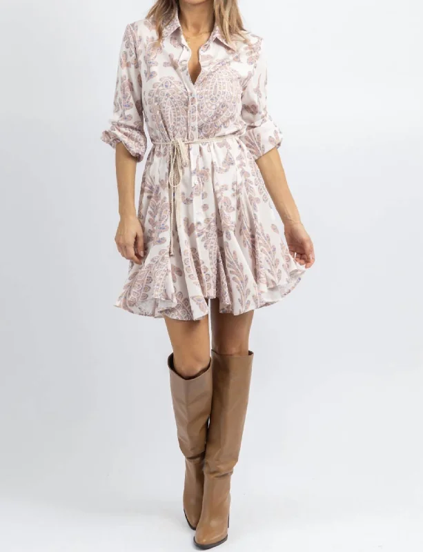 Parker Paisley Mini Dress In Beige