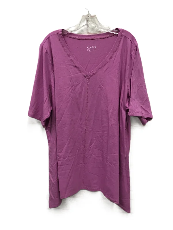 Purple Top Short Sleeve Basic By Denim And Co Qvc, Size: 3x