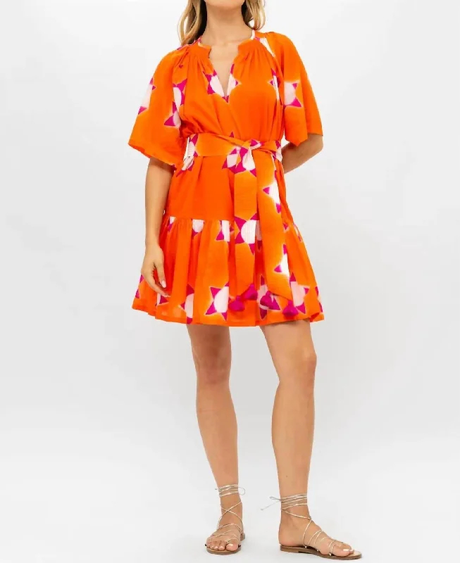 Raglan Belted Mini Dress In Mela Orange