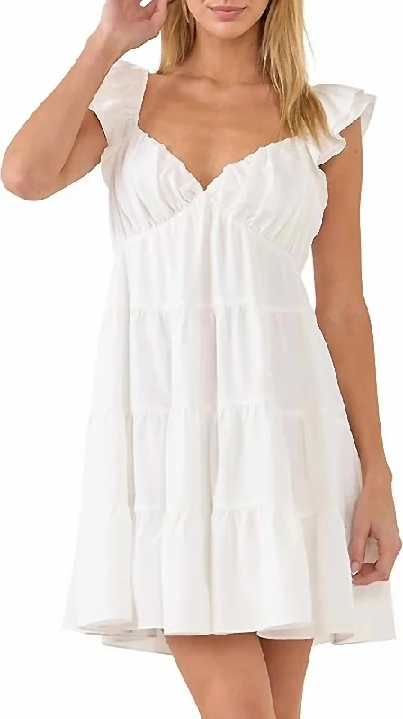 Ruffled Sweetheart Flounced Mini Dress In White