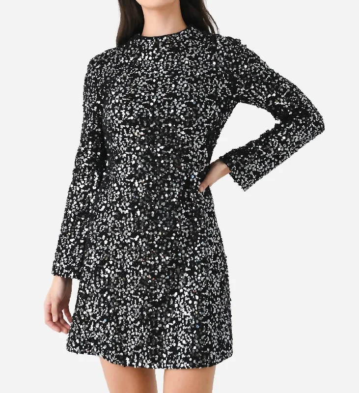 Safia Sequin Mini Dress In Black