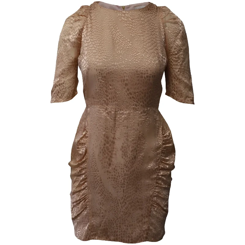 Sandro Paris Embossed Animal Print Mini Dress in Gold Viscose