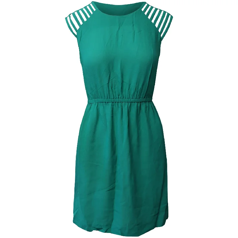 Sandro Paris Shoulder Cut Out Mini Dress in Green Viscose