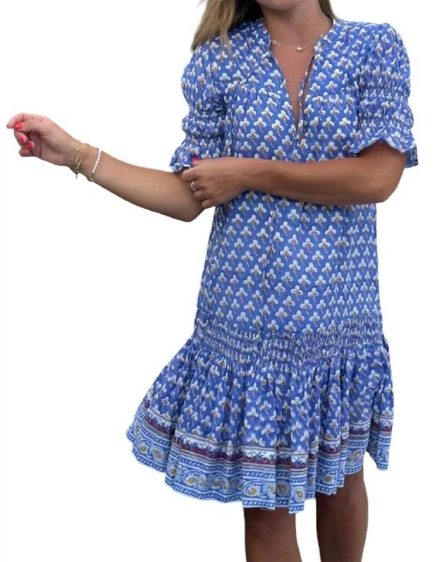 Smocked Drop Mini Dress In Clover Blue