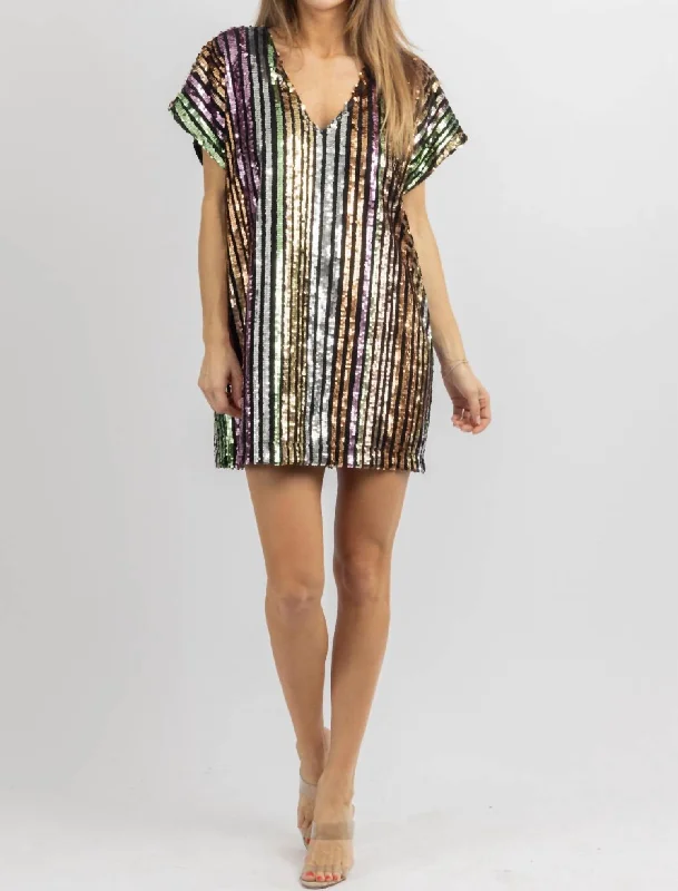 Starburst Sequined Mini Dress In Multi-Colored