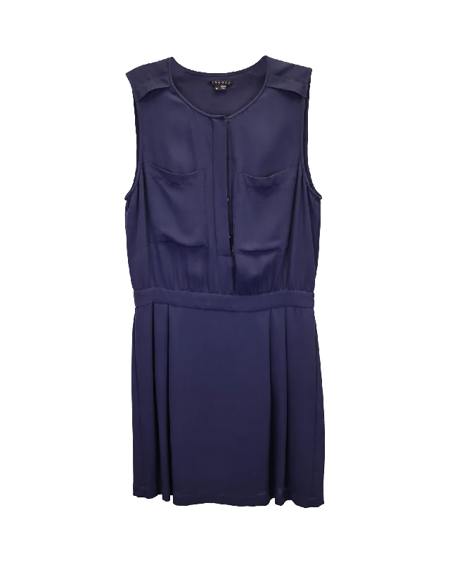 Theory Sleeveless Mini Dress in Navy Blue Silk