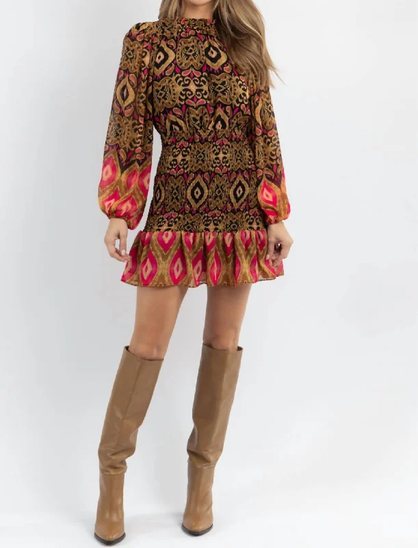 Tinsley Smocked Mini Dress In Brown