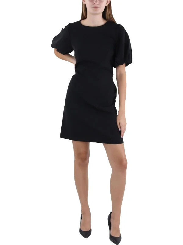 Womens Shift Puff Sleeve Mini Dress