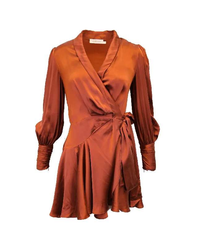 Zimmermann Wrap Mini Dress in Brown Silk