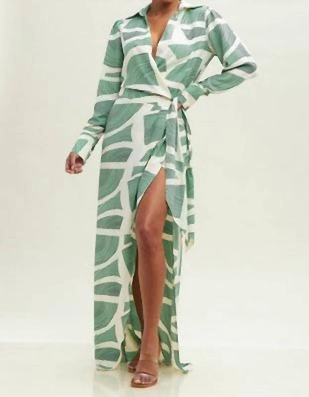 Abstract Wrap Maxi Dress In Mint