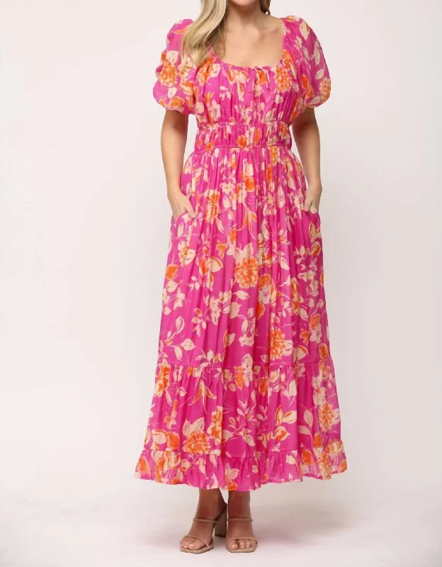 Blooms And Elegance Maxi Dress In Hot Pink Floral