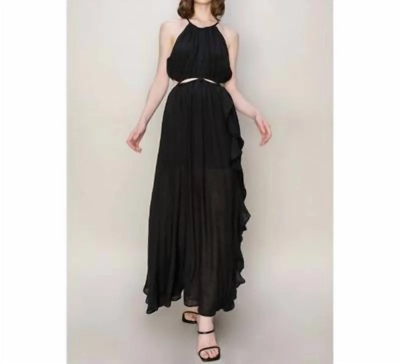 Cutout Halter Maxi Dress In Black