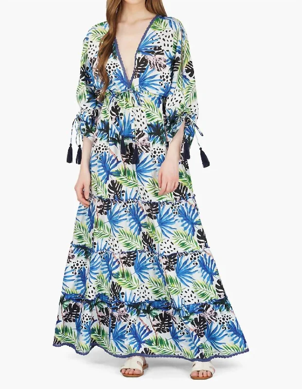 Eva Forest Printed Maxi Dress In White Multi